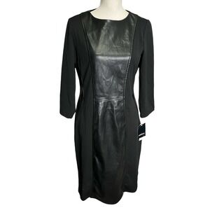 Addison Black Dress Faux Leather Panel Career Cocktail Party‎ Sheath Size 10